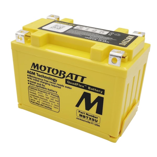 Motobatt 10.5Ah 160 CCA AGM Powersports Battery replaces YTX9 YTX9-BS MBTX9U - main