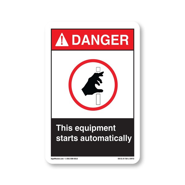 Signmission OSHA Sign, This Equipment Starts Automatically, Size: 10in X 7in Vinyl Decal, 10" W, 7" H, Landscape OS-CL-D-710-L-19972 - main