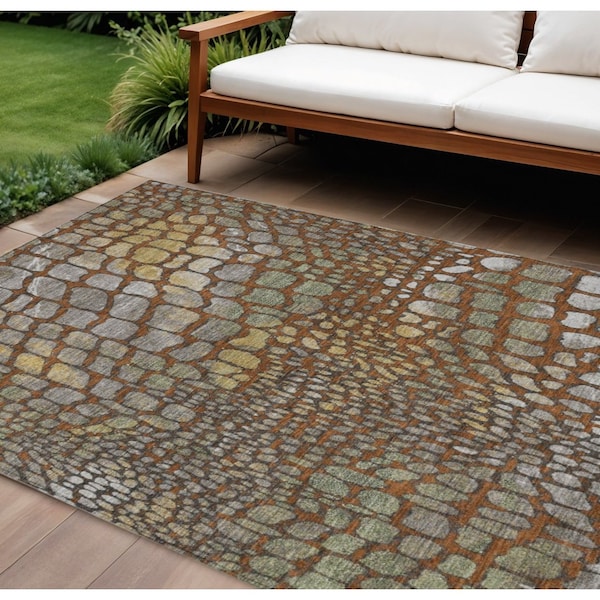 Homeroots 9' X 12' Copper Gold And Brown Abstract Washable Indoor Outdoor Area Rug 596816 - main