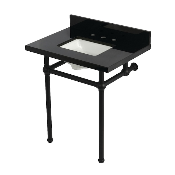 Kingston Brass 30" Black Granite Console Sink with Brass Legs, 8-Inch, 3-Hole, Black Granite/Matte Black KVPK30KBSQ0 - main