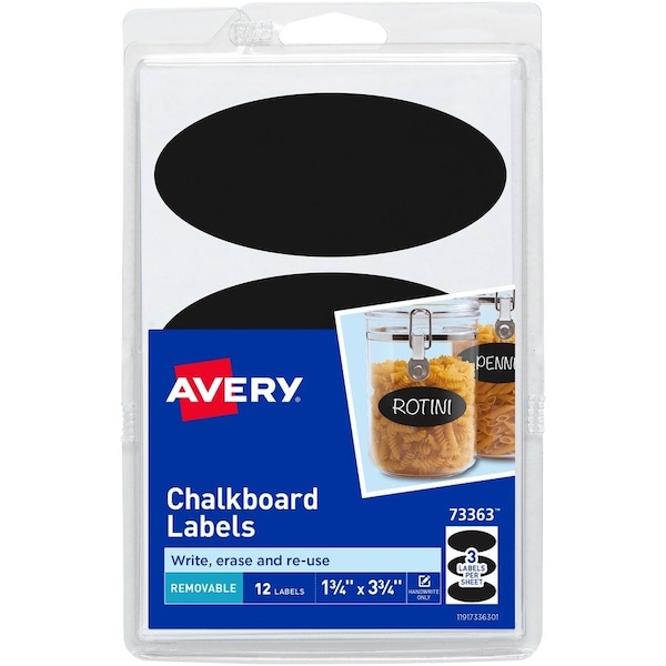 Avery Removable Chalkboard Labels, Black, PK12 73363 - main