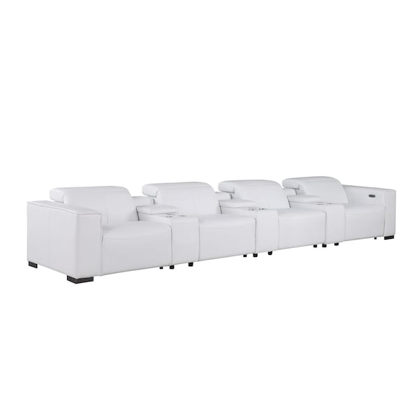 Homeroots 179" White Top Grain Leather Reclining Metal USB Sofa 720322 - main
