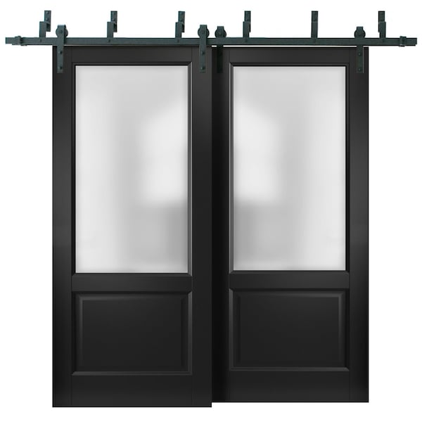 Sartodoors Sliding Closet Barn Bypass Doors 48 x 96 inches, Lucia 22 Matte Black with Rain Glass, Sturdy 6.6f LUCIA22BBB-BLK-4896 - main