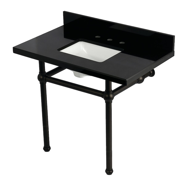 Kingston Brass 36" Black Granite Console Sink with Brass Legs, 8-Inch, 3-Hole, Black Granite/Oil Rubbed Bronze KVPK3630KBSQ5 - main