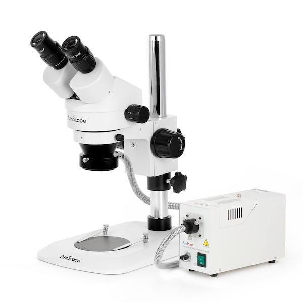 Amscope SM-1 Zoom Binocular Stereo Microscope 7X-45X w/150W Halogen Ring Light on Compact Pillar Stand SM-1BN-FOR - main