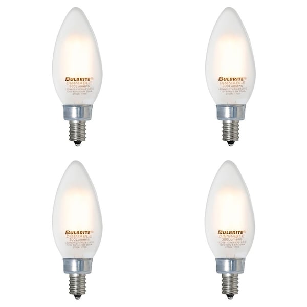 Bulbrite 40W Equiv B11 Dimmable (E12) Candelabra Screw Base Warm Wht LED Filament Milky Light Bulb, 2700K, 4PK 861427 - main