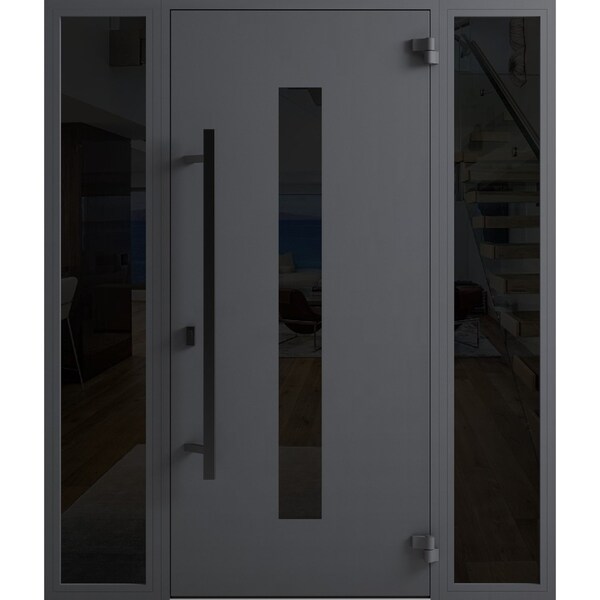 Vdomdoors Front Exterior Prehung Steel Door Ronex0130 Grey 2 Sidelight Exterior Windows Sidelites Entry Metal RONEX0130EXD-GRE-W16+36+16 X H80-LH-I - main