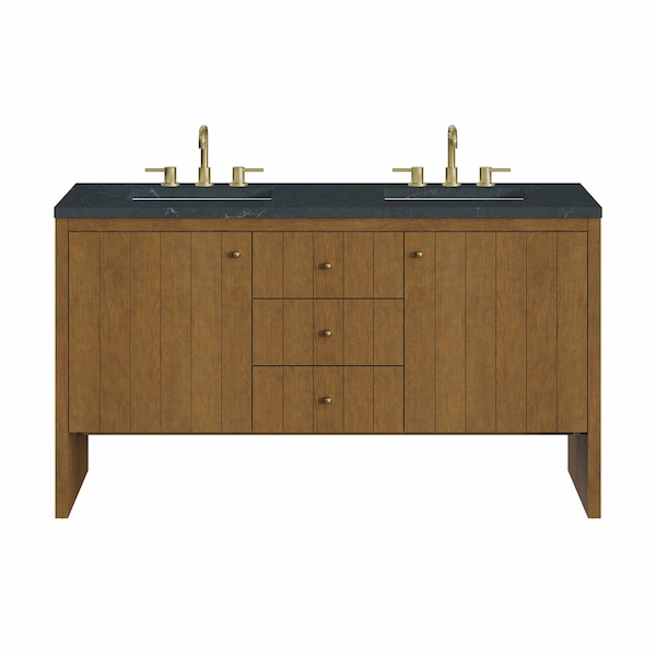 James Martin Vanities Hudson 60" Double Vanity, Honey Oak w/ 3 CM Charcoal Soapstone Silestone Top 435-V60D-HNO-3CSP - main