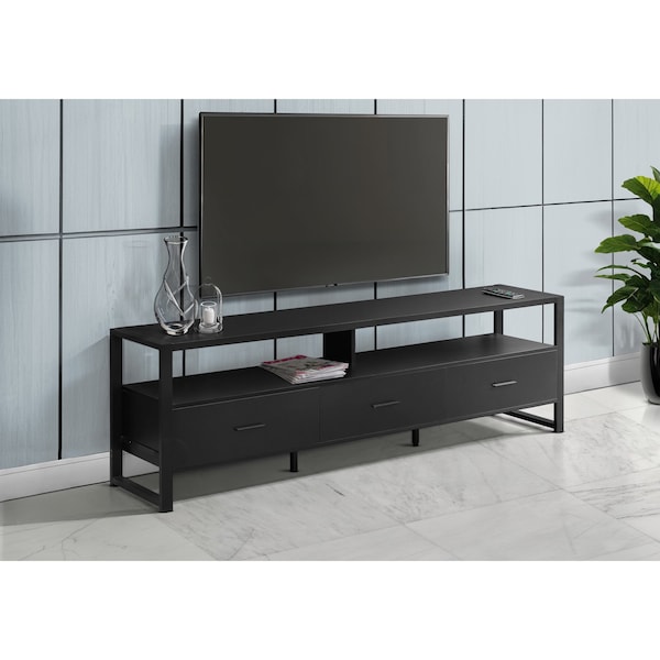 Monarch Specialties TV Stand, 72'', Media Entertainment Center, Black Laminate, Black Metal, Contemporary I 2845 - main