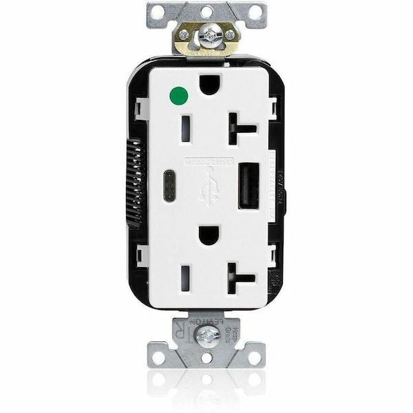 Leviton USB Receptacle, 20 A, 1 hp, White, PBT M58AC-HGW - main