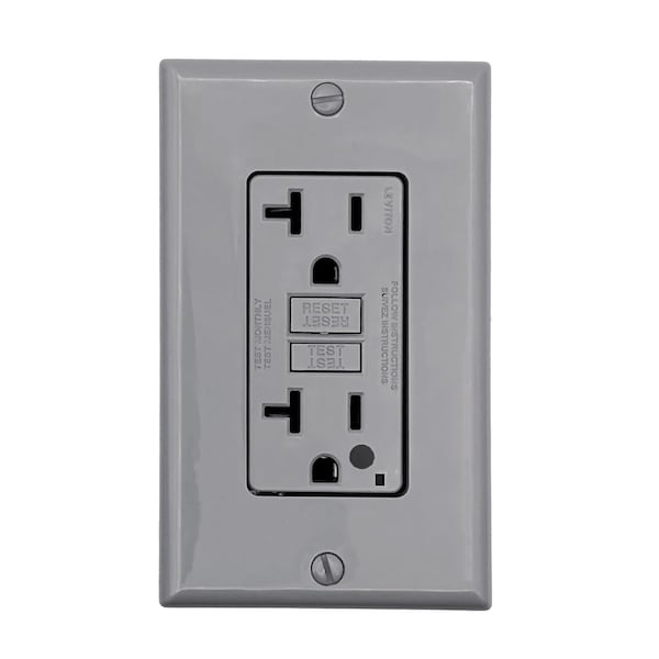 Leviton SmartlockPro GFCI Duplex Outlet, 20A 125V, NEMA 5-20R, Self-Grounding, Gray GFNT2-HGG - main