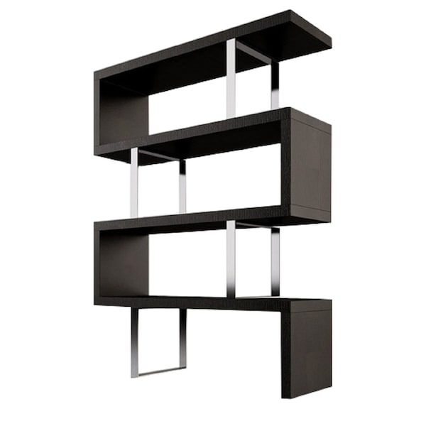 Homeroots 67" Black And Silver Metal and Wood Three Tier Etagere Bookcase 555014 - main