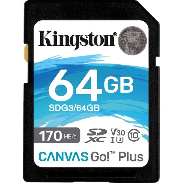 Kingston Canvas Go! Plus SDG3 64 GB Class 10/UHS-I (U3) SDXC - 170 MB/s Read - 70 MB/s Write SDG3/64GB - main