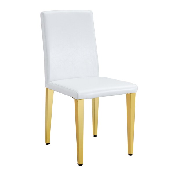 Homeroots Set of Two White and Gold Faux Leather and Metal Dining Side Chairs, 2PK 719652 - main