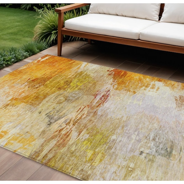 Homeroots 9' X 12' Orange Copper And Terra Cotta Abstract Washable Indoor Outdoor Area Rug 577725 - main