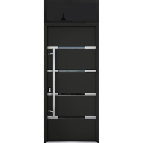 Vdomdoors Steel Door Deux 1105 Black Enamel Transom Window Sidelite Stainless Inserts Entry Door Painted W36x DEUX1105EXD-BLK-W36 x H80+16-RH-I - main