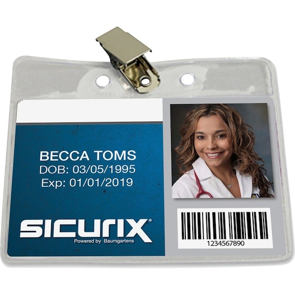 Baumgartens ID Badge Holder with Clip, Horizontal, 3-1/2" x 2-1/2", Clear, 50/Pack 67850 - main