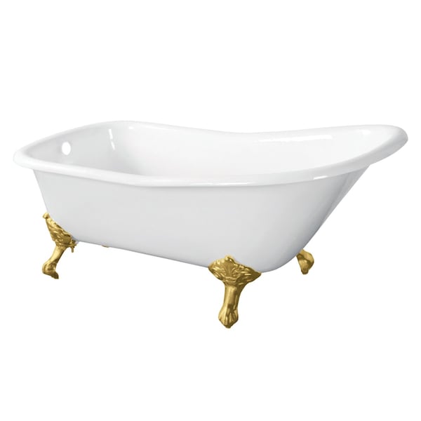 Kingston Brass 67-Inch Cast Iron Classic Flat-Rim Single Slipper Clawfoot Tub, No Faucet Drillings VCTND6630NF7 - main