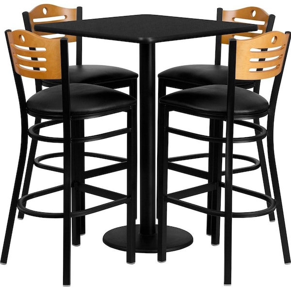 Flash Furniture Square Blk Bar Table, Square w/Black Seats, 30", Laminate Top, Wood Grain MD-0019-GG - main