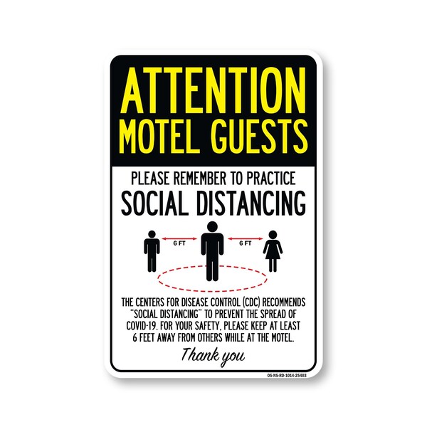 Signmission PSA, Motel Guests Practice Social Distancing, 14in X 10in Peel And Stick Wall Graphic, RD-1014-25403 OS-NS-RD-1014-25403 - main