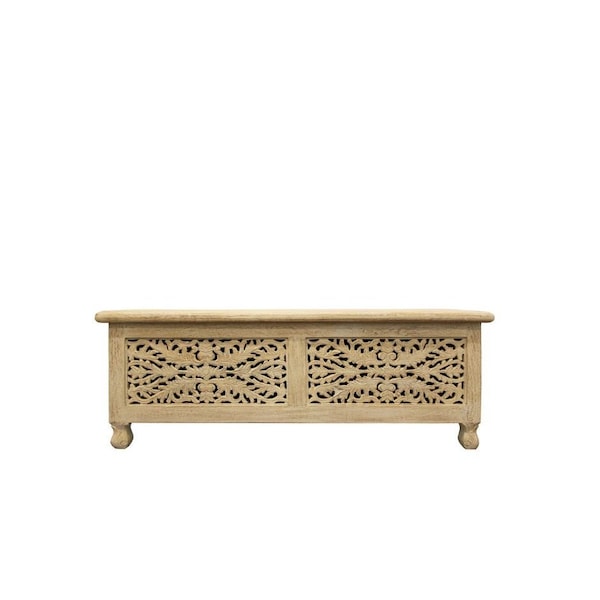 Homeroots 46in Antique White Solid Carved Wood Scroll Bench with Flip Top 489210 - main