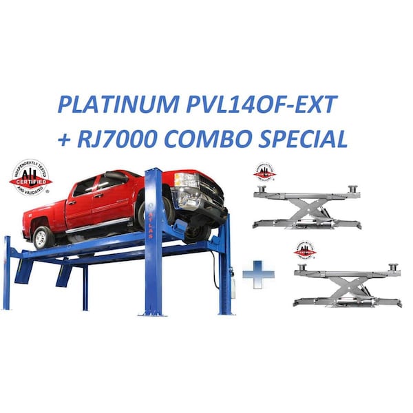 Atlas Automotive Equipment Atlas Platinum Pvl14Of-Ext Alignment Lift + Rj7000 Rolling Jacks Ali Certified Combo AP-PVL14OF-EXT-COMBO-FPD - main