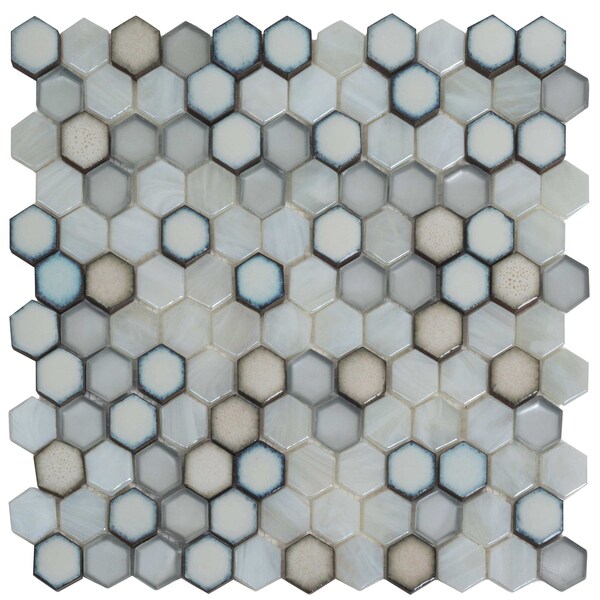 Apollo Tile Gray White 10.8 in x 11.5 in Glass, Ceramic Glossy Floor and Wall Mosaic Tile 8.63 sqft/case, 10PK APLAHX8803A - main