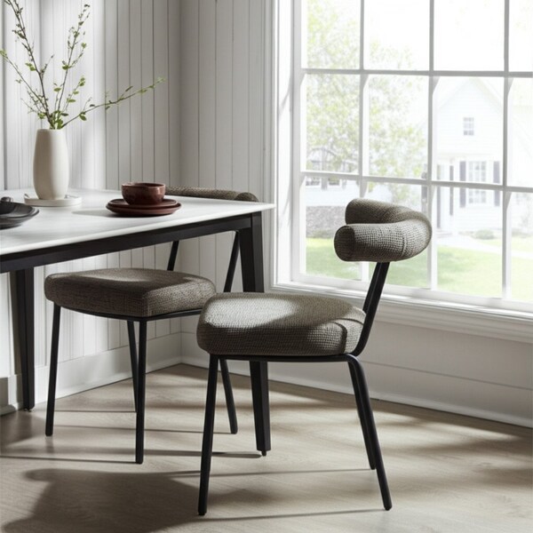 Homeroots Set of Two Green and Black Upholstered Chenille Open Back Dining Side Chairs 555777 - main