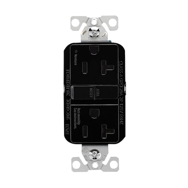 Eaton Wiring Devices Eaton GFCI Receptacle, 125 V, 20 A, NEMA: NEMA 5-20R, Back, Side Wiring, Black GF20BK - main