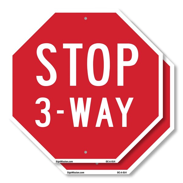 Signmission Stop 3-way, 10 inch X 10 inch, Aluminum Metal Signs, 2PK OC-A-2PACK-10-14 - main
