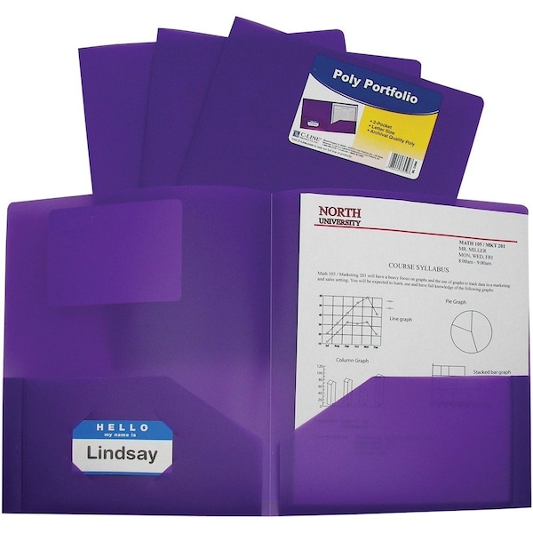 C-Line Products Two-Pocket Heavyweight Poly Portfolio Folder, Purple, 25PK 33959 - main