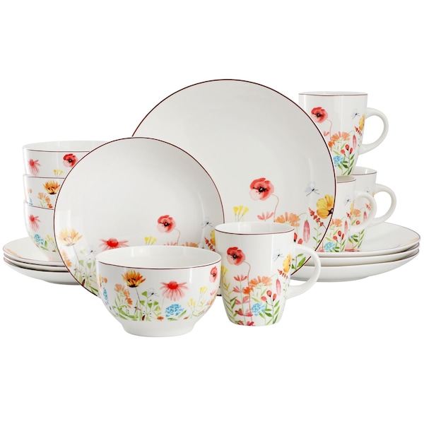 Elama Wildflower Meadow 16 Piece Stoneware Dinnerware Set in White and Multi ELM-WILDFLOWER-MEADOW - main