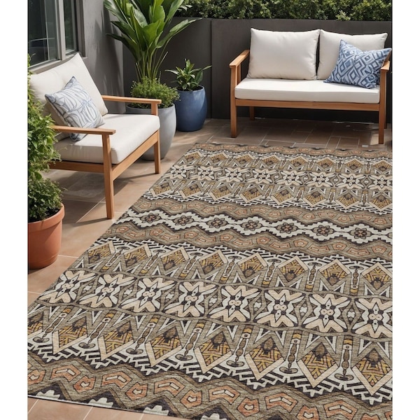 Homeroots 5' X 8' Taupe Brown And Ivory Moroccan Washable Indoor Outdoor Area Rug 594353 - main