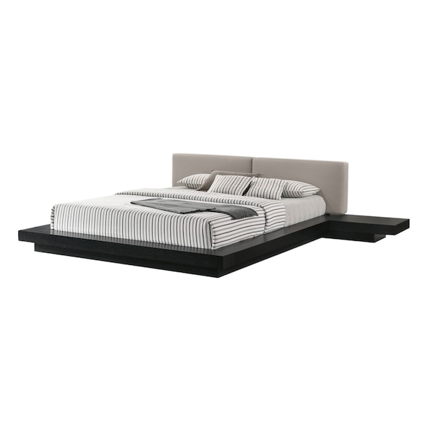 Homeroots Black and Gray Wood And Faux Leather Queen Bed Frame With Attached Nightstands 486240 - main