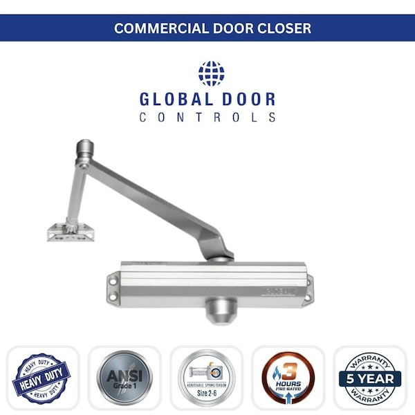 Global Door Controls Commercial Grade 1 Door Closer in Aluminum with Adjustable Spring Tension - Sizes 2-5 TC201-AL - main