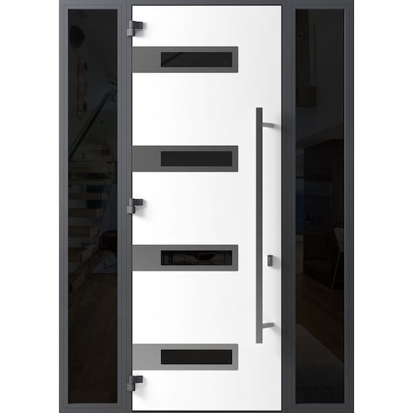 Vdomdoors Front Exterior Prehung Steel Door Ronex0131 Black Enamel 96 2 Sidelight Exterior Windows Sidelites RONEX0131EXD-BLK-W14+36+14xH96-RH-I - main