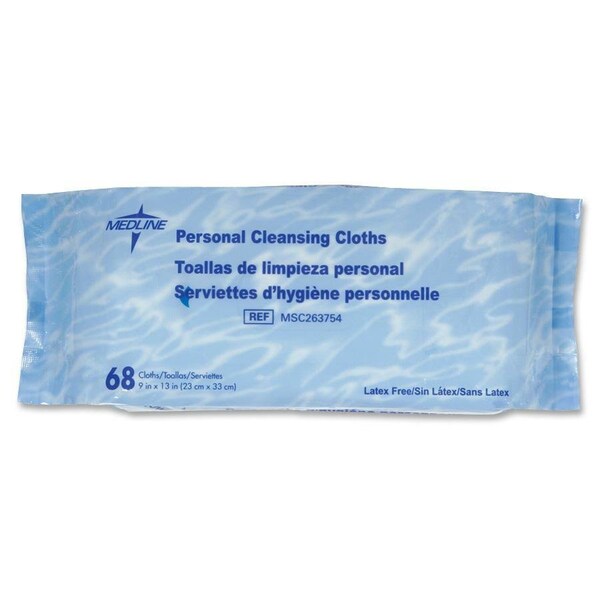 Medline FitRight Aloe Scented Wet Wipes, 8in x 10in, Peel and Reseal Pack, 68/Pack, 816PK MSC263754 - main