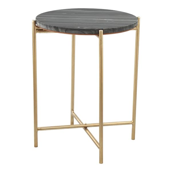 Homeroots 22" Gray and Gold Marble and Iron Round End Table 556563 - main