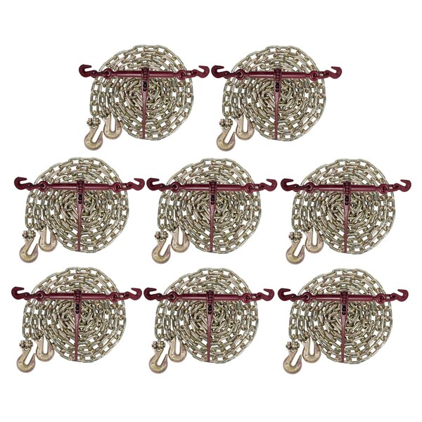 Mytee Products 5/16 16 ft G70 Chain (8) and Ratchet Binder Boomer (8) Transport Chains, 8PK 51616CHRBx8 - main