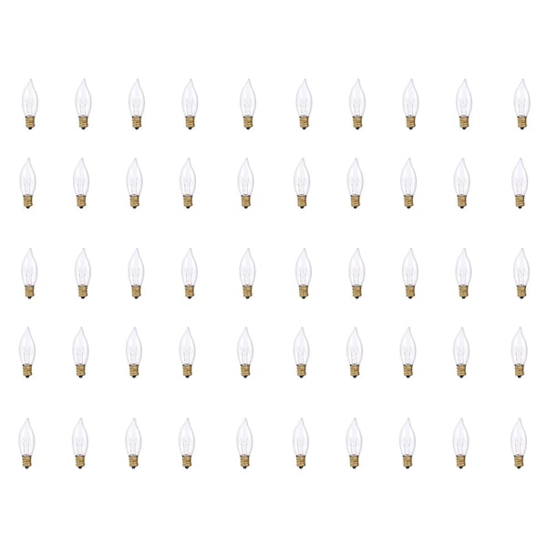 Bulbrite 25W Dimmable Clear CA8 Incandescent Light Bulbs, Candelabra E12 Base, 2700K, 50PK 861130 - main