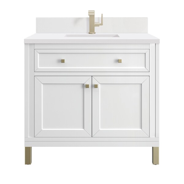 James Martin Vanities Chicago 36 in Single Vanity, Glossy White, w/ Single Hole 3CM White Zeus Silestone Top & Backsplash 503-V36-GW-1WZ - main