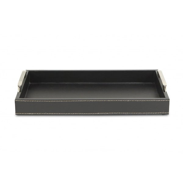 Homeroots Black Faux Leather Tray with Metal Handles 401772 - main