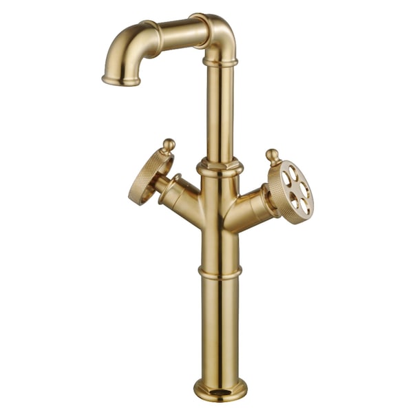 Kingston Brass Double-Handle Vessel Faucet with Knurled Handle, Brushed Brass LS6603RKZ - main