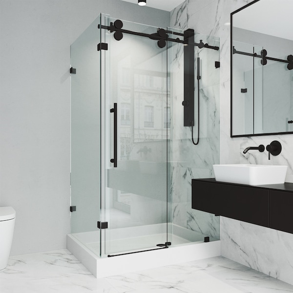 Vigo 36 in. L x 48 in. W x 79 in. H Frameless Sliding Rectangle Shower Enclosure Kit in Matte Black VG6051MBCL48WR - main