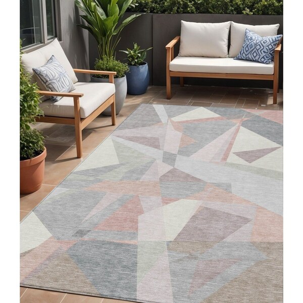 Homeroots 5' X 8' Blush Ivory And Gray Geometric Washable Indoor Outdoor Area Rug 616689 - main