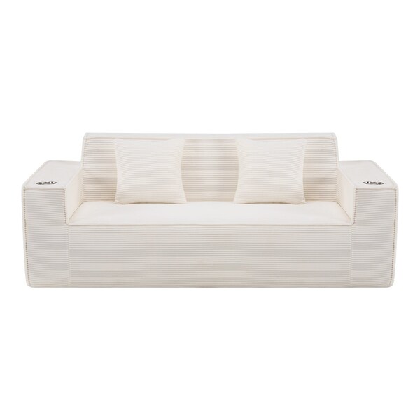 Homeroots 76" White Corduroy Sofa With Toss Pillows 723786 - main