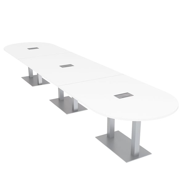 Skutchi Designs Racetrack Conference Table With Power Unit, 48 in W, 216 in L, White HAR-RAC-48X216-DOU-W960-ESIL - main