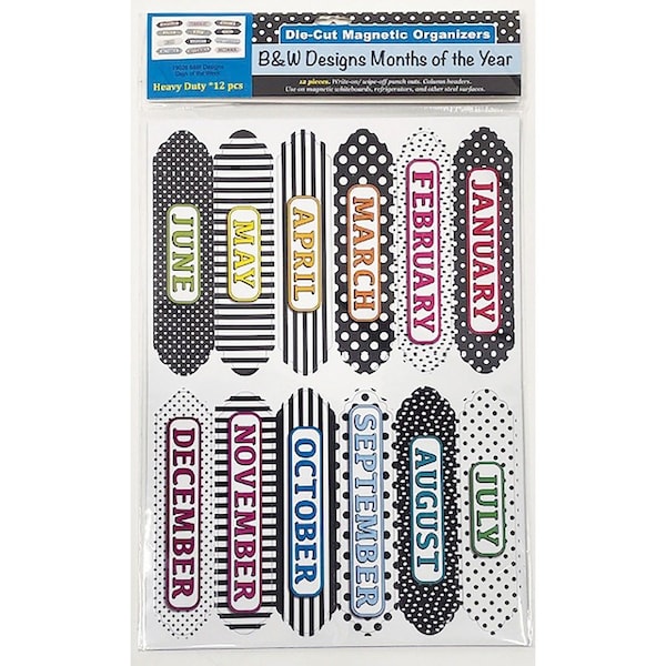 Ashley Die-Cut Magnetic Organizers, Months of the Year, Black/White Pattern 19026 - main