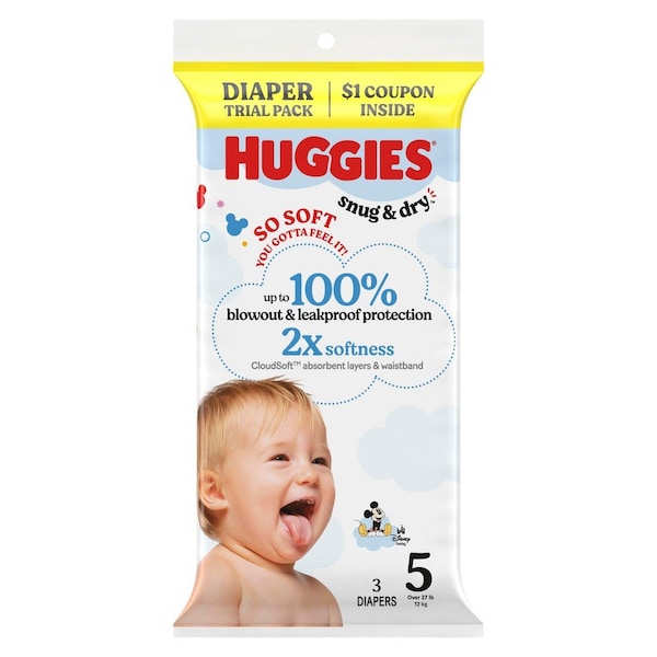 Huggies Infant Diapers, Snug & Dry, Polyester, Heavy, 5 Diaper Size, Trial Pack, 3 Diapers/Pack, 30 PK 57031 - main