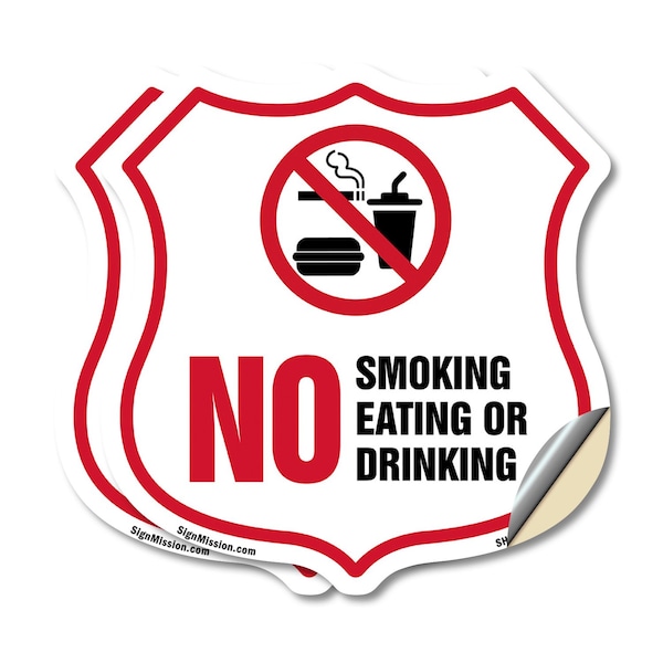 Signmission No Smoking Shield Sign No Smoking Eating, 12 inch X 12 inch, Vinyl Decal, 2PK SHI-D-2PACK-12-400 - main